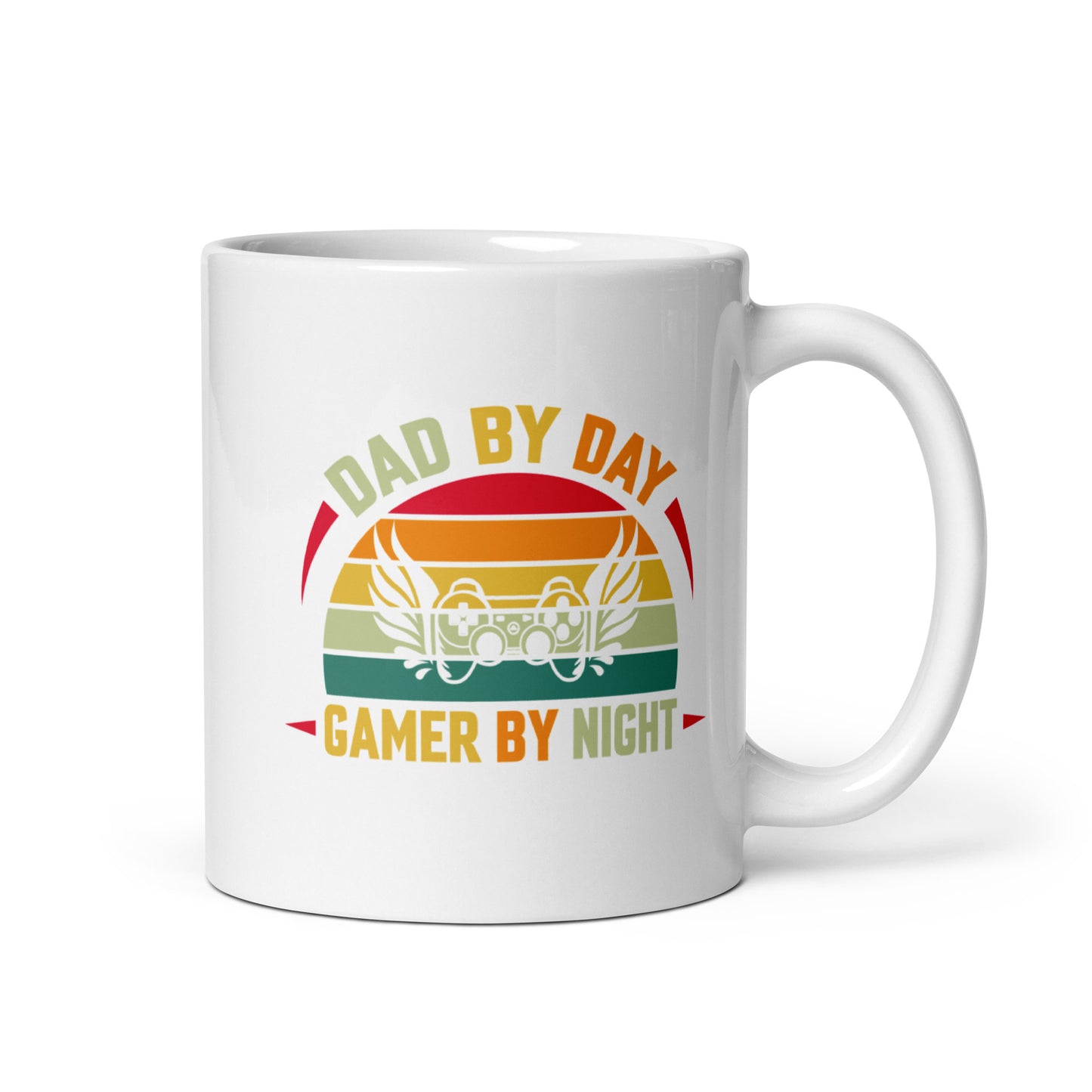 DAD BY DAY GAMER BY NIGHT - White glossy mug
